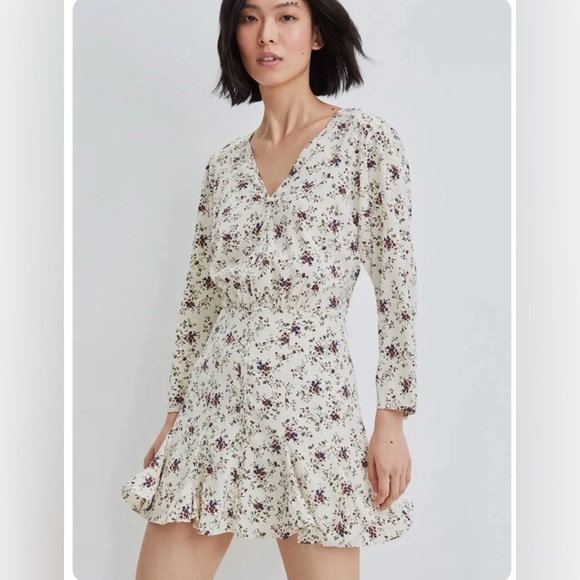 VERONICA BEARD "Riggins" Floral Silk Crepe Flounce Hem Mini Dress size 6 - Picture 4 of 8